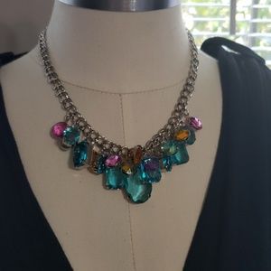 Gemmed Teal & Pink Necklace 16"